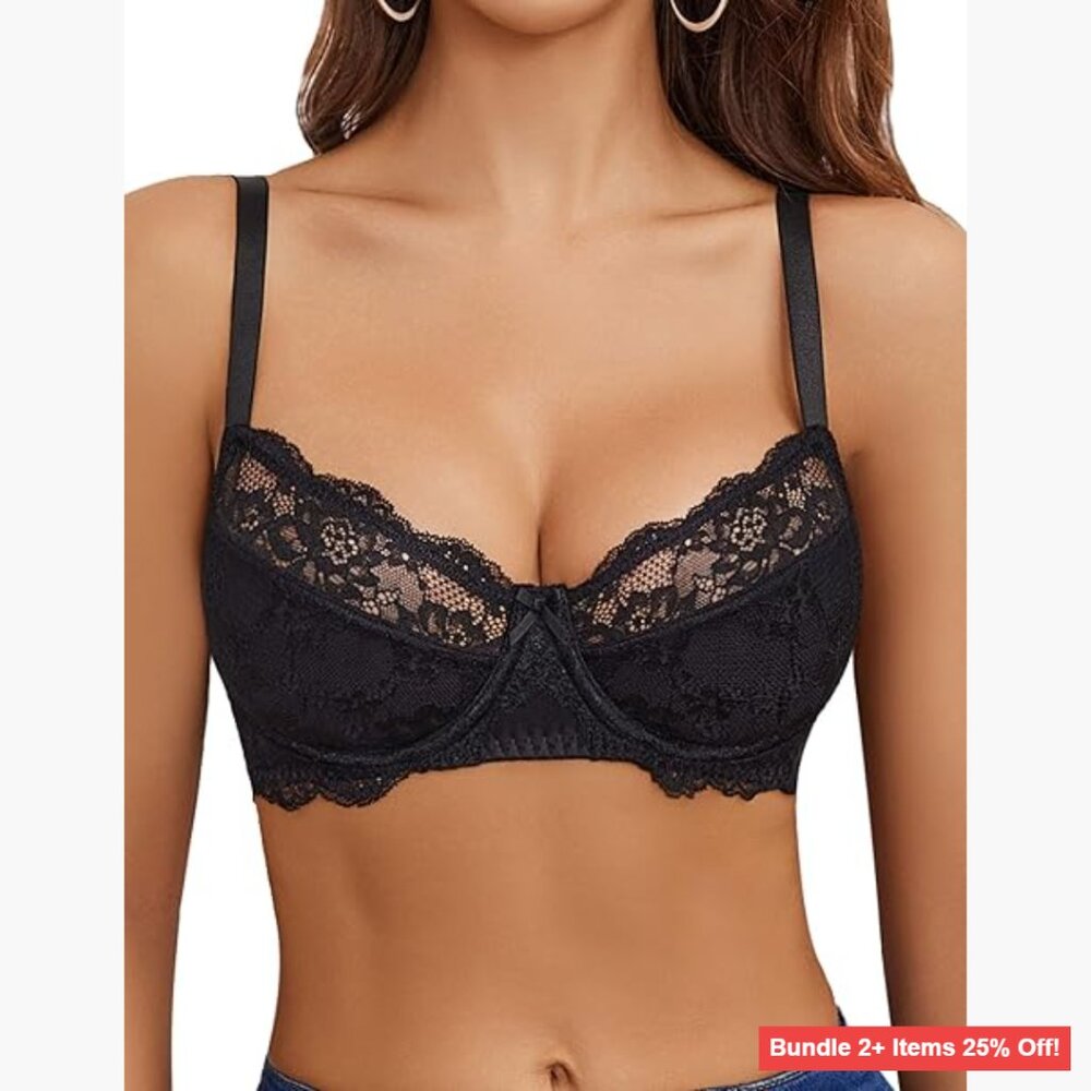 Sexy Lace Balconette Underwire Unlined Bra Everyday Wear Medium Support